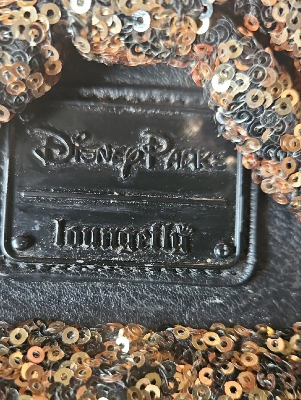Disney Loungefly Black Mini Backpack with Gold Sequin Bow